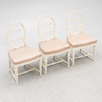 Three Gustavian chairs, end of the 18th century.