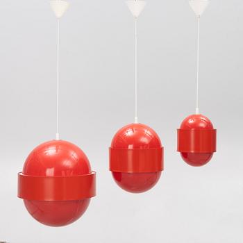 Uno & Östen Kristiansson, taklampor, 3 st, "Globo ring", Luxus, Vittsjö.