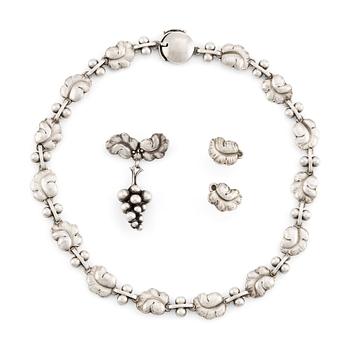 515. Harald Nielsen, collier, brosch och ett par örhängen, sterlingsilver, för Georg Jensen, Danmark efter 1945,