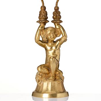 bordslampa, förgylld brons, jugend, ca 1900.