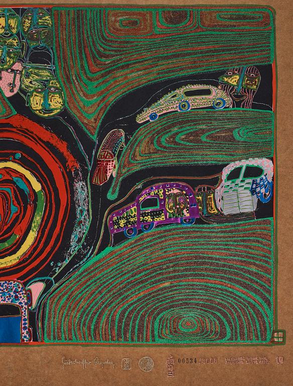 Friedensreich Hundertwasser, kompletta portfölj om 10 färgserigrafier med metallprägling.
