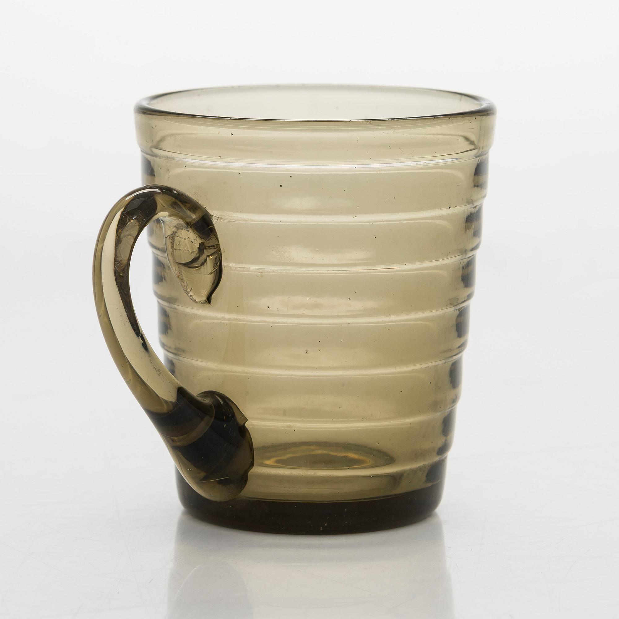Aino Aalto, kopp och tallrikar, 3 st, "Bölgeblick" Karhula Glasbruk 1930-tal.