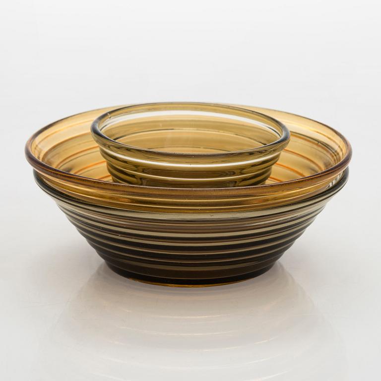 Aino Aalto, skålar, 3 st, "Bölgeblick" Karhula Glassbruk 1930-tal.