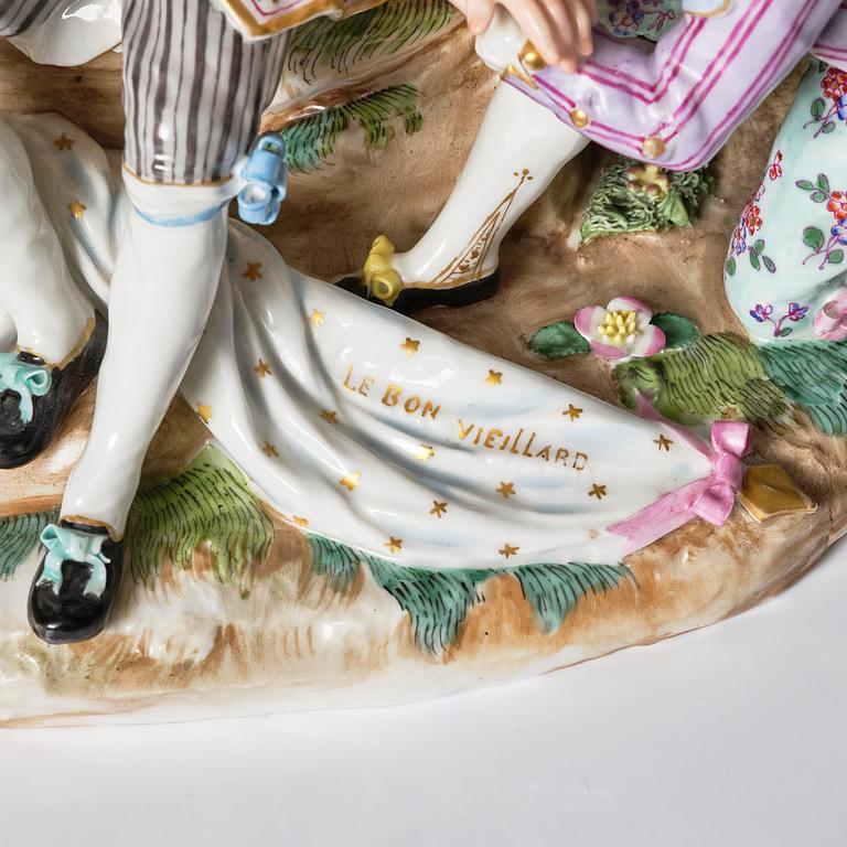 A porcelain figure group, Meissen like mark, 19th century.