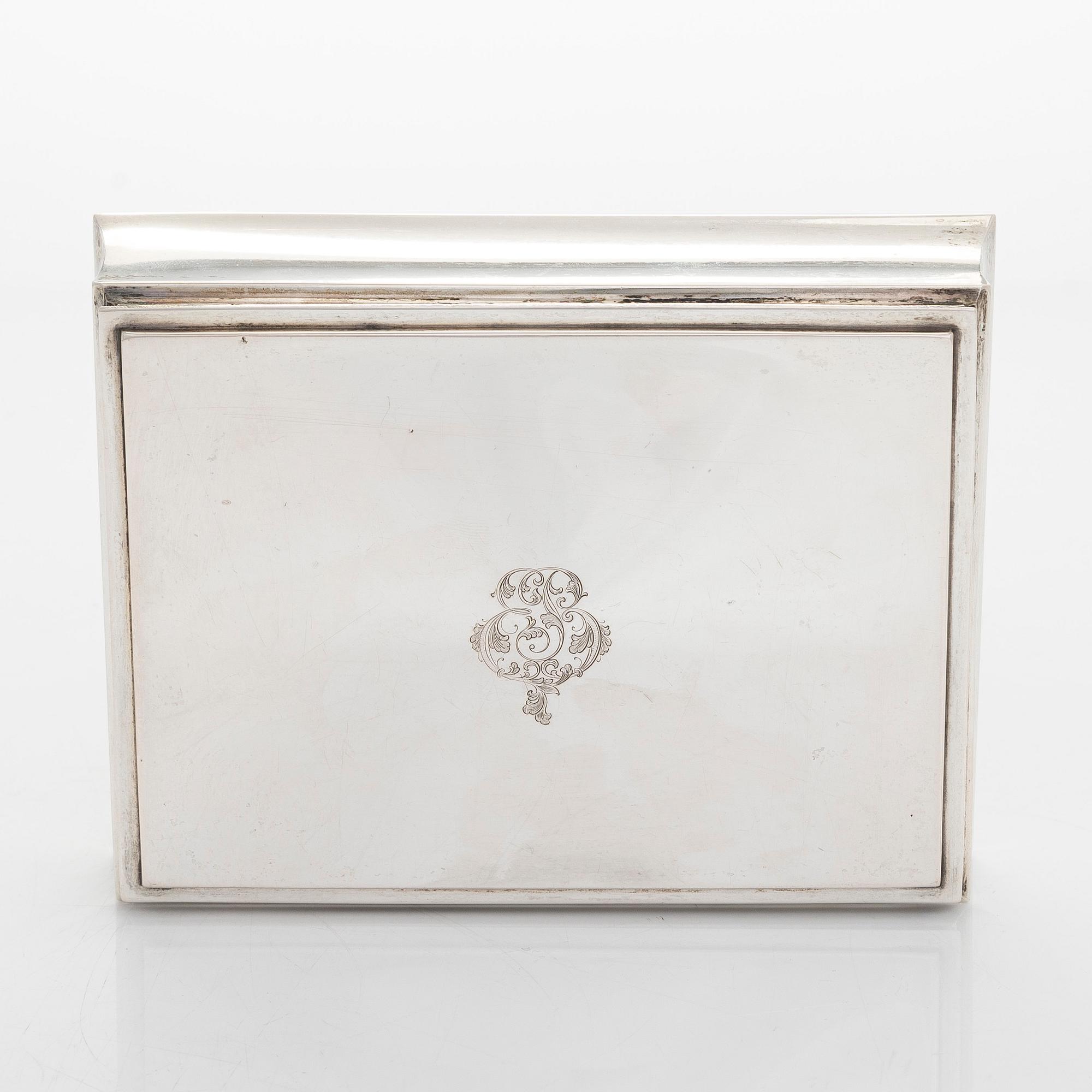 Cigarrskrin, silver, Brødrene Lohne, Bergen, med finska importstämpel, 1900-talets första hälft.