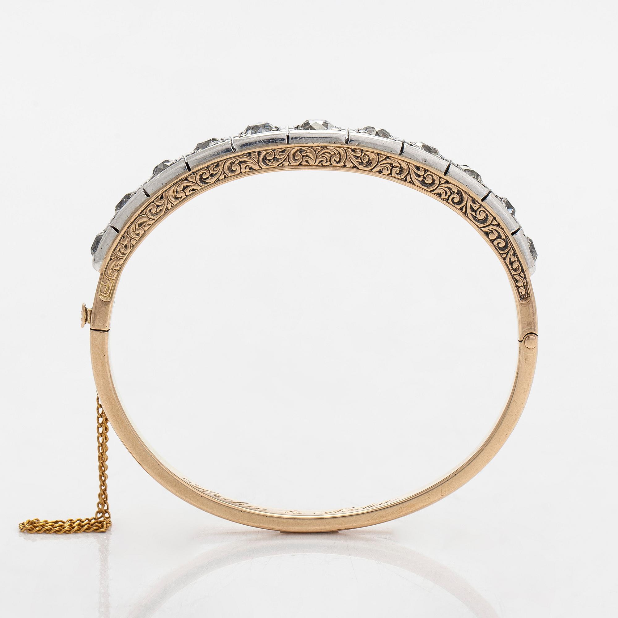 Armring, 14K guld/silver med gammalslipade diamanter, sannolikt England.