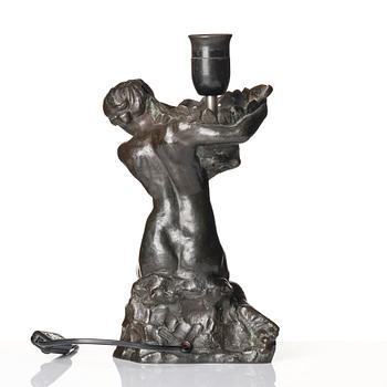 Alice Nordin, an Art Nouveau dark patinated bronze table lamp, foundry Herman Bergman Konstgjuteri, Stockholm, signed and dated 1908.