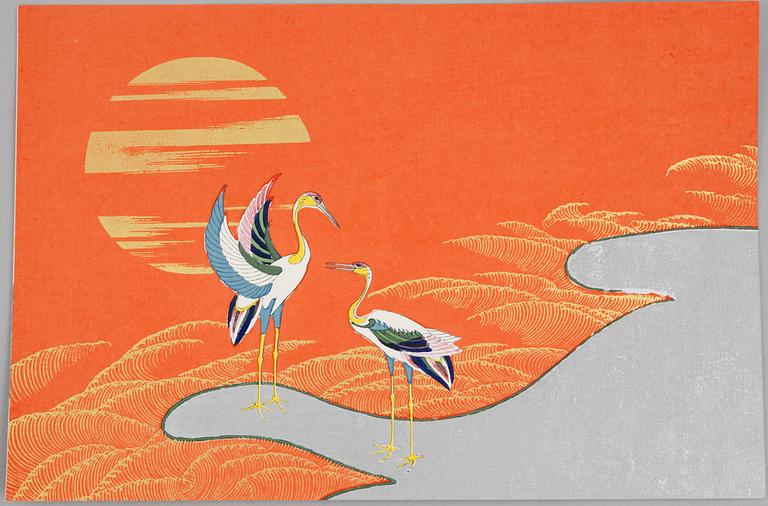 Kamisaka Sekka, efter, fyra träsnitt ur serien "A Thousand Grasses" (Chigusa), 1900-tal.