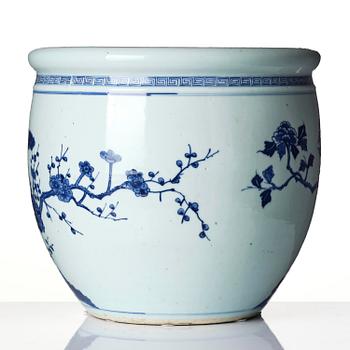 A large blue and white fish basin, Qing dynasty, 19th century.