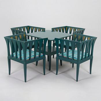 Eliel Saarinen, furniture, 5 pieces, "Blue suite" for Adelta, Finland 1980s.