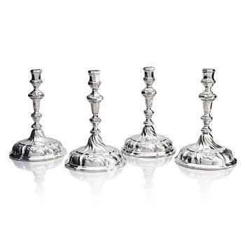 241. Four silver candlesticks, marks of Christian Drentwett II, Augsburg (1765-1767), two (1781-1783) and possibly (1743-45).