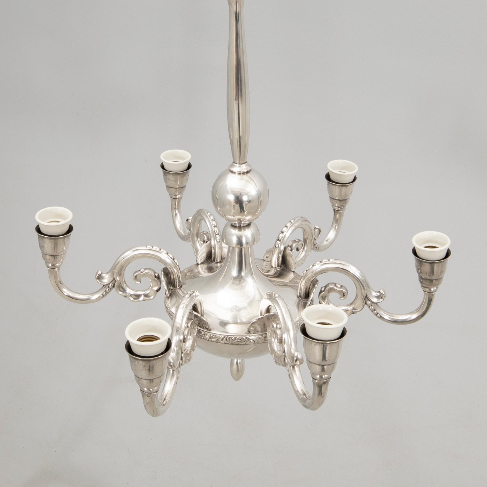 CG Hallberg ceiling lamp, silver plate, 1920s, Swedish Grace.