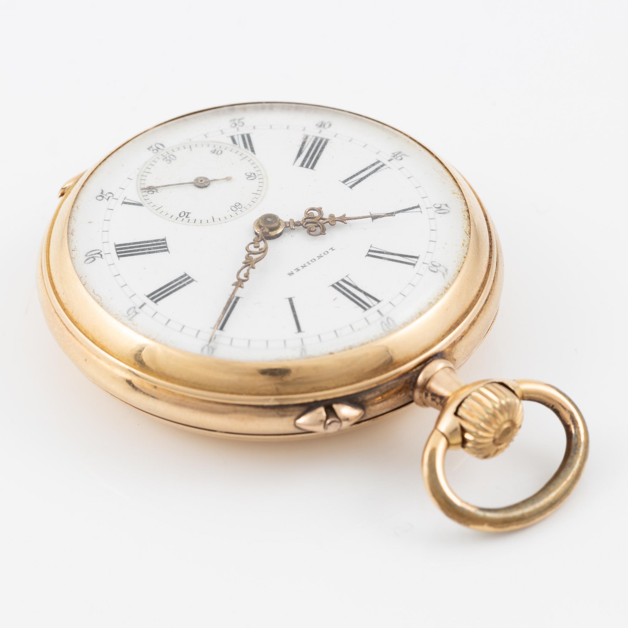 Longines, pocket watch, 18K gold, 39 mm.