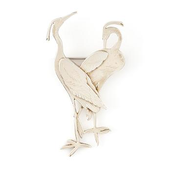 500. Wiwen Nilsson, brosch, silver, i form av ett par fåglar, Lund 1954.