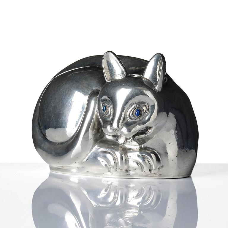 Estrid Ericson, a pewter sculpture of a Siamese cat, Firma Svenskt Tenn, Stockholm, 1968, model "A 2580".