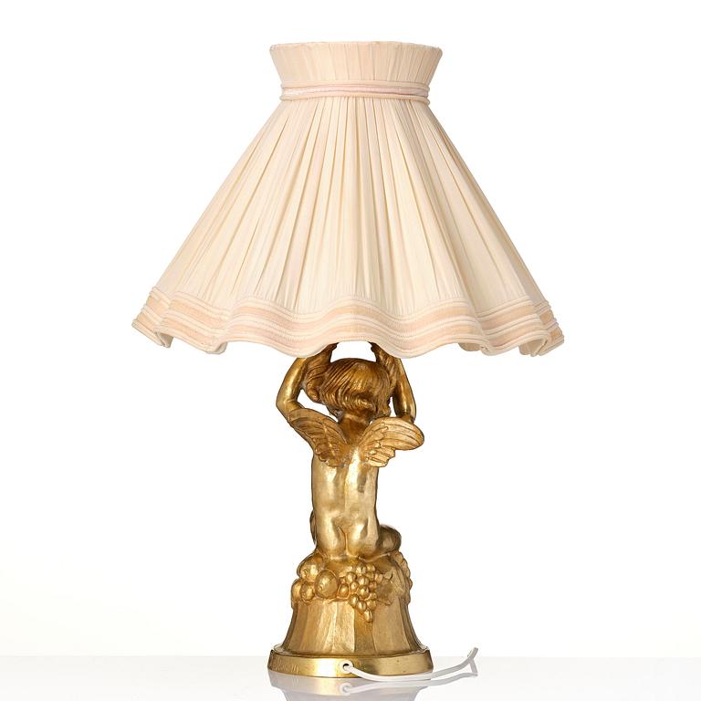 bordslampa, förgylld brons, jugend, ca 1900.