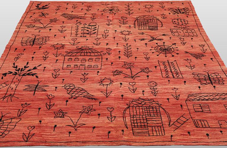 Matta, handbroderad Kelim, ca 209 x 171 cm.