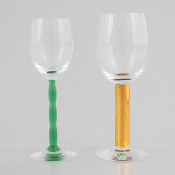 Gunnar Cyrén, seven "Nobel" red wine glasses and eleven white wine glasses, Orrefors, Sweden.