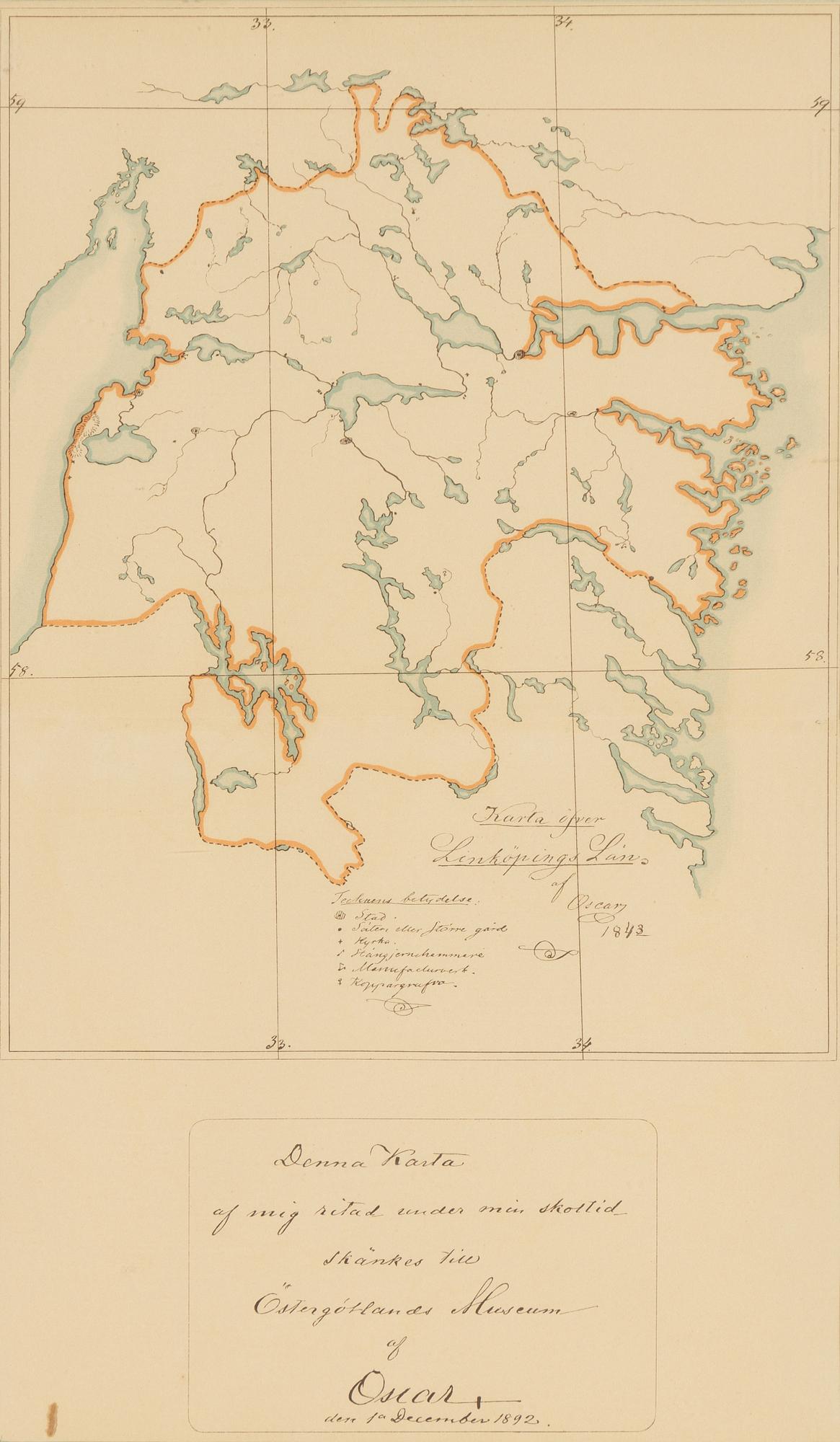 Oskar II, "Karta öfver Linköpings Län".
