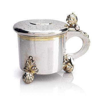217. A Swedish 17th century parcel-gilt silver tankard, mark of Erik Månsson Schmidt, Stockholm (active 1675-1686).