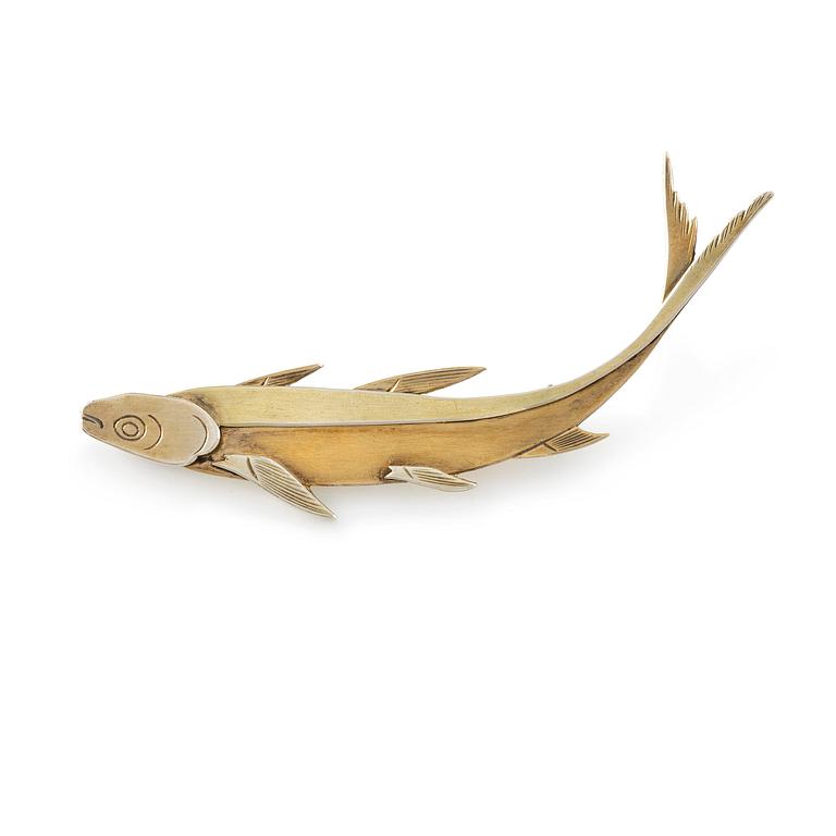 Wiwen Nilsson, brosch, sterlingsilver, i form av en fisk, Lund 1962.