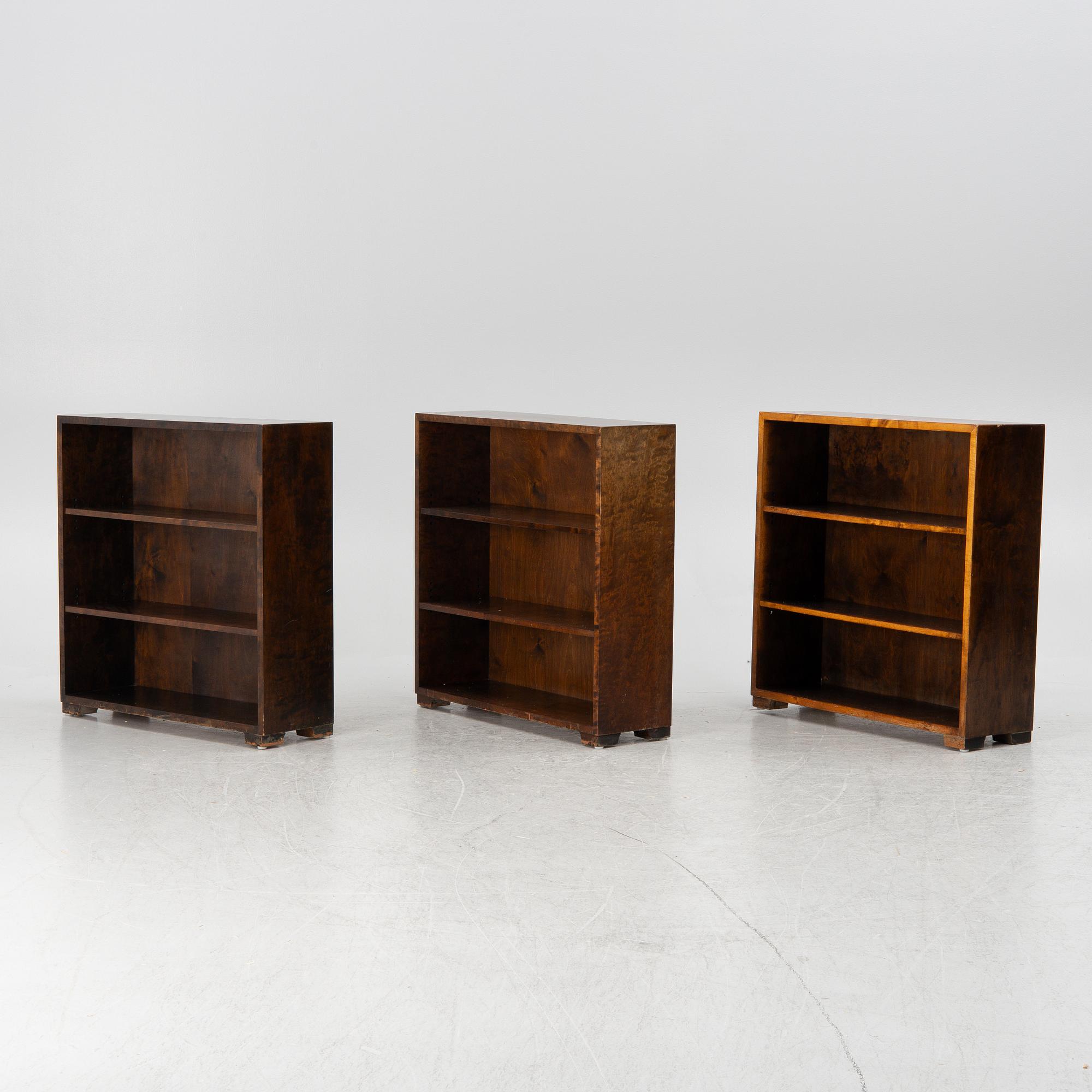 Bookcases, 3 pcs, functionalist, 1930s.