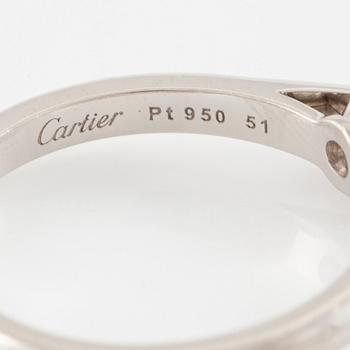 Cartier ring platina med en rund briljantslipad diamant 0.91 ct enligt gravyr.