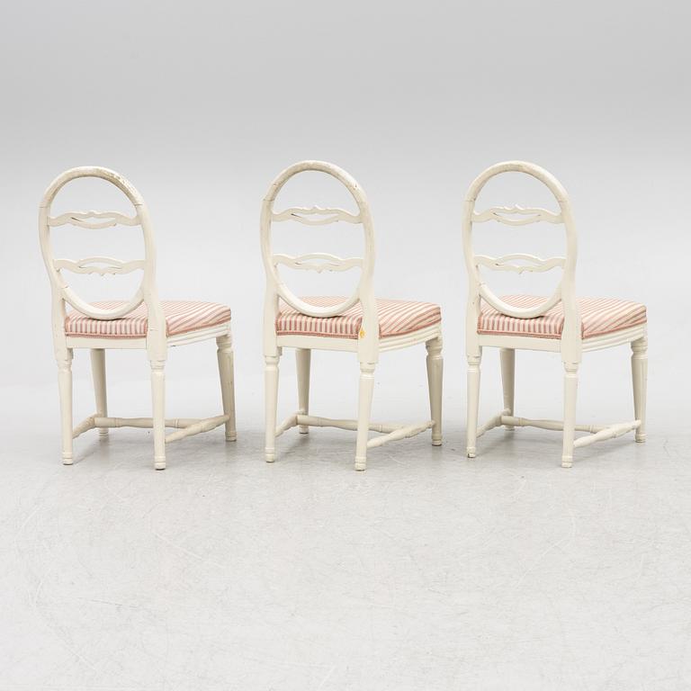 Three Gustavian chairs, end of the 18th century.