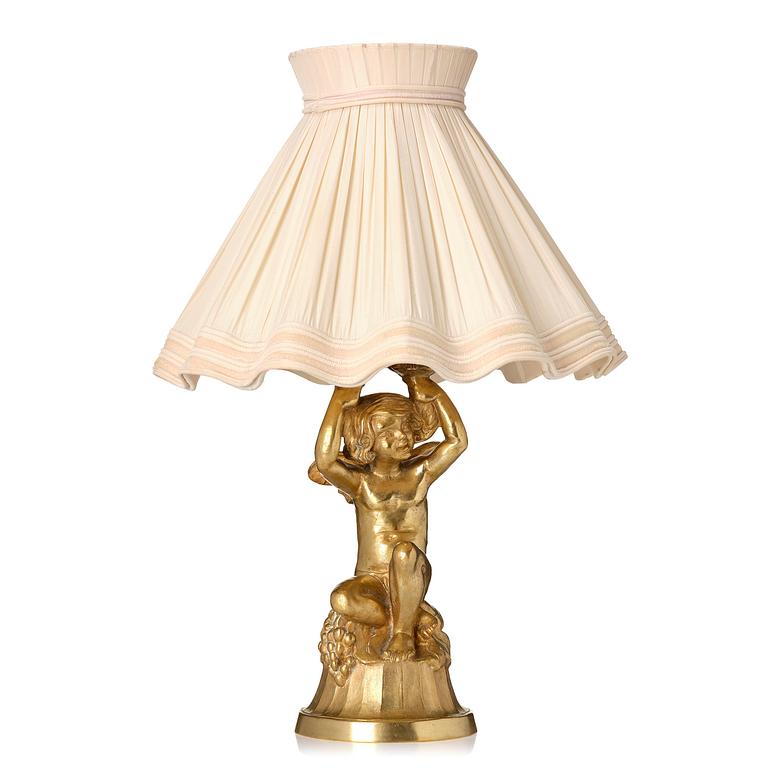 bordslampa, förgylld brons, jugend, ca 1900.