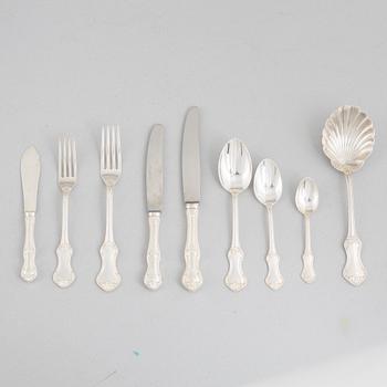 Besticksuppsättning, 87 delar, silver, "Olga", Mema, Lidköping, 1933-57.