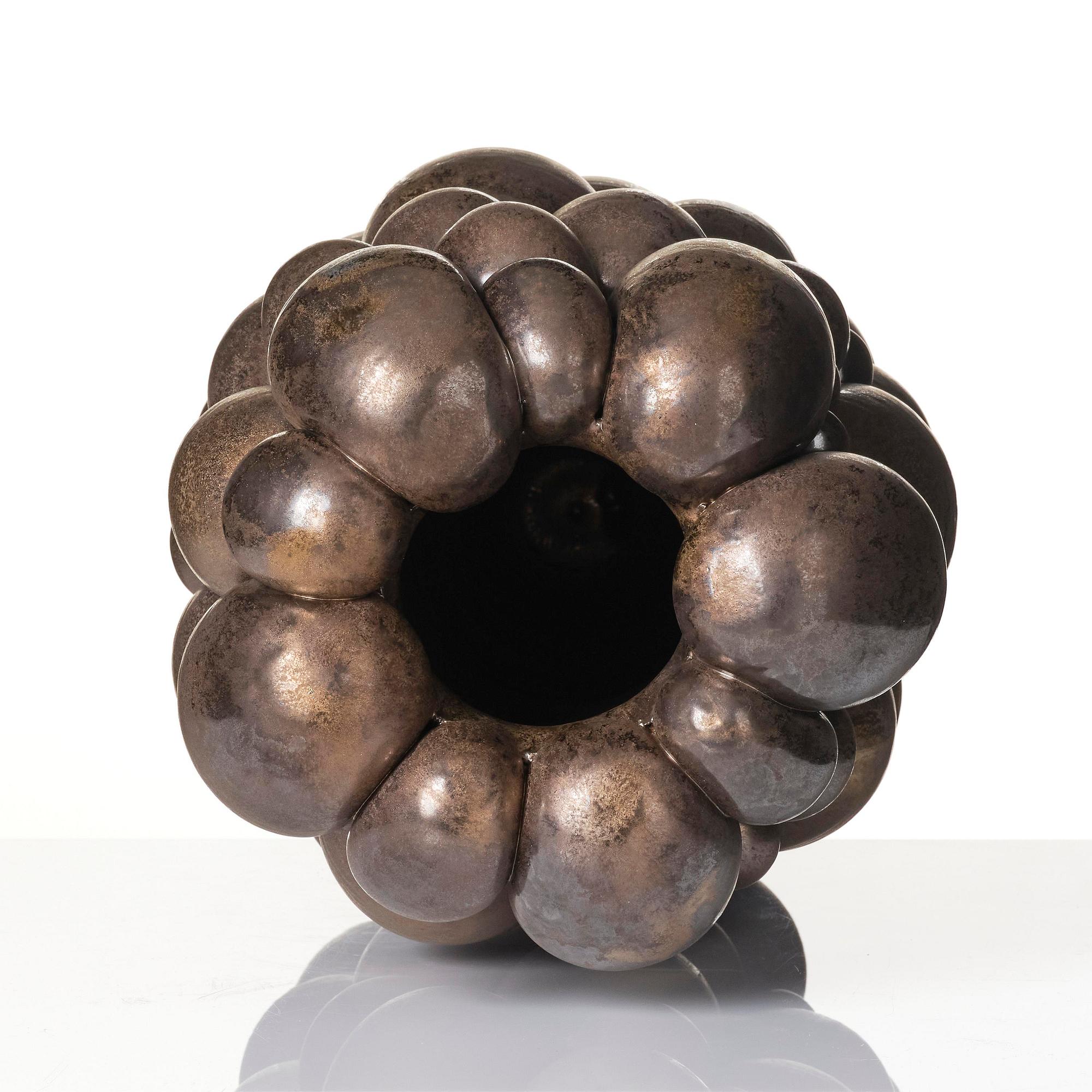 Mårten Medbo, a stoneware sculpture/vase, "Crowd", executed in his studio, 2016.
