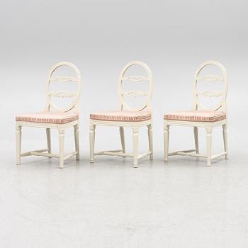 Three Gustavian chairs, end of the 18th century.