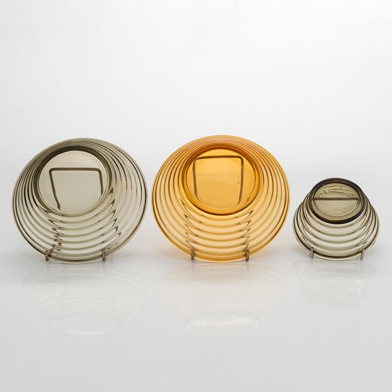 Aino Aalto, skålar, 3 st, "Bölgeblick" Karhula Glassbruk 1930-tal.