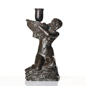Alice Nordin, an Art Nouveau dark patinated bronze table lamp, foundry Herman Bergman Konstgjuteri, Stockholm, signed and dated 1908.