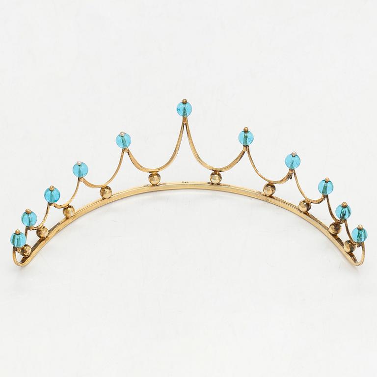 A gilded sterling silver tiara with topazes.