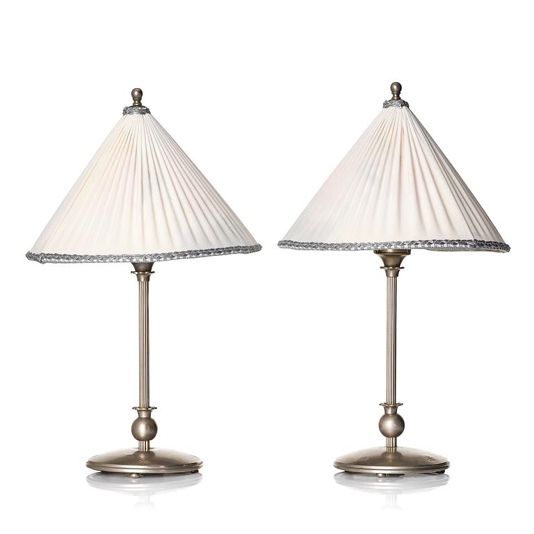 Harald Notini, a pair of Swedish Grace table lamps model "6908", Arvid Böhlmarks Lampfabrik, Stockholm, 1920s-30s.