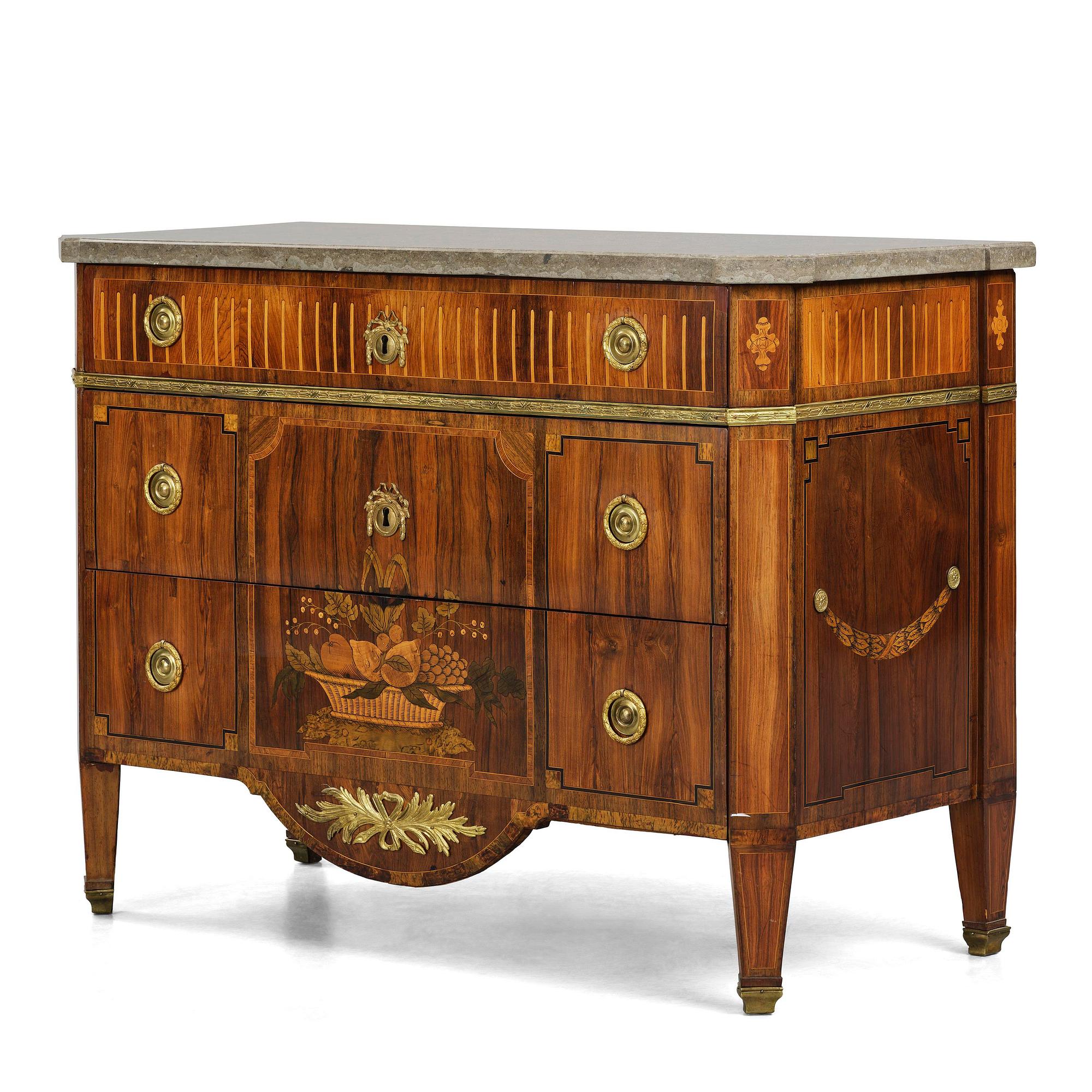A Gustavian marquetry and gilt brass-mounted commode by G. Foltiern (master in Stockholm 1771-1804).