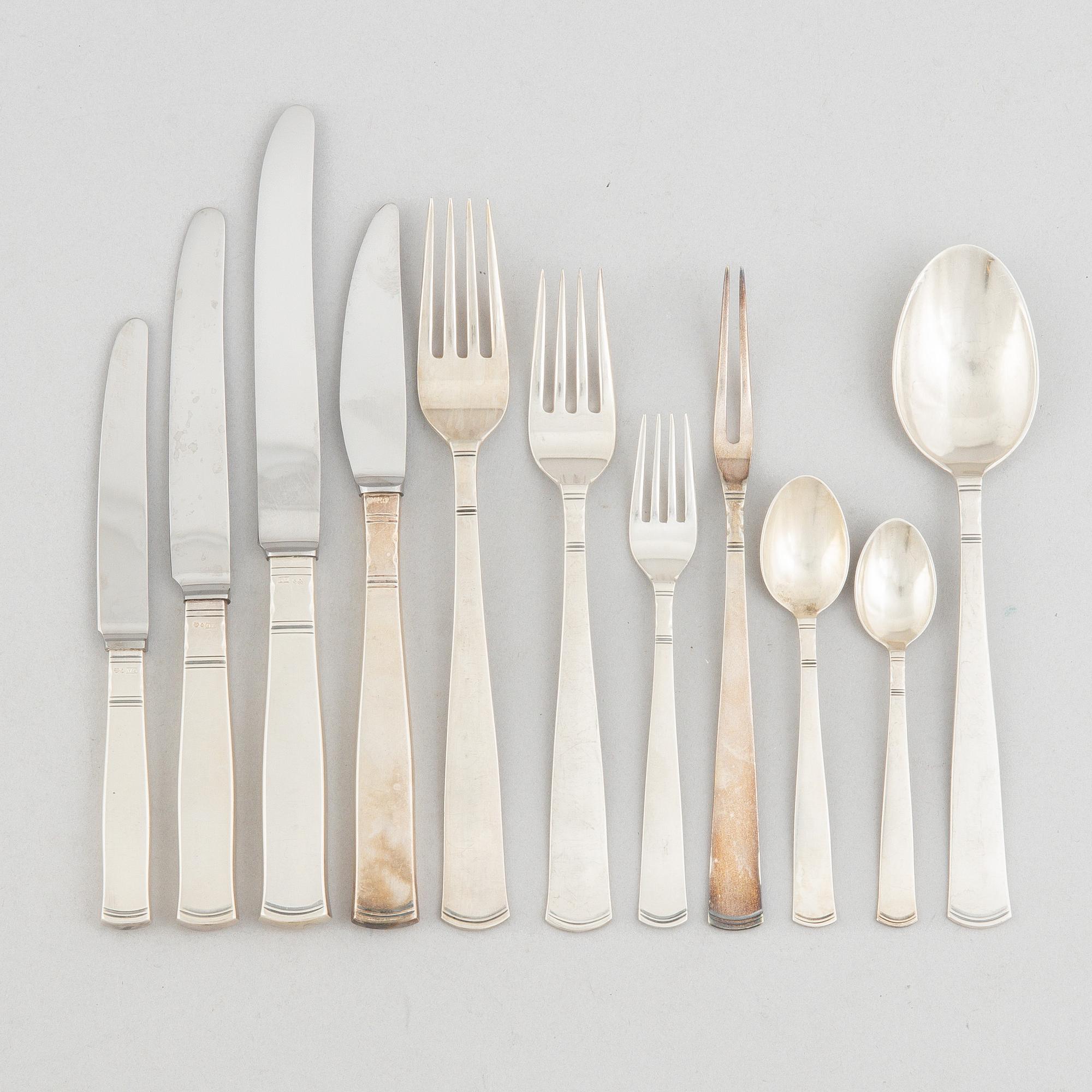 Jacob Ängman, bestickservis, 169 delar, silver, "Rosenholm", GAB,  bl.a. Stockholm 1959.
