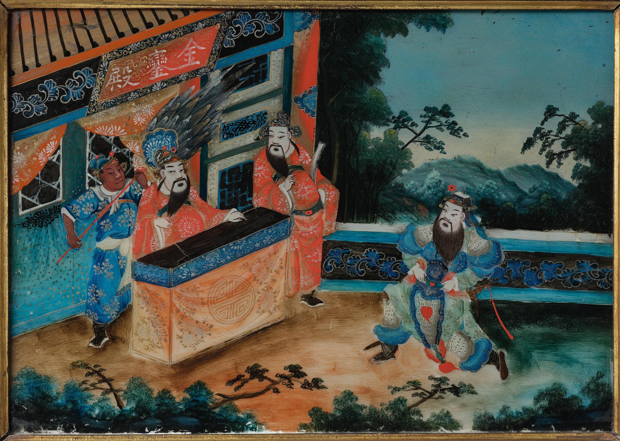 Spegelglasmålningar, ett par, Qingdynastin, 1800-tal.