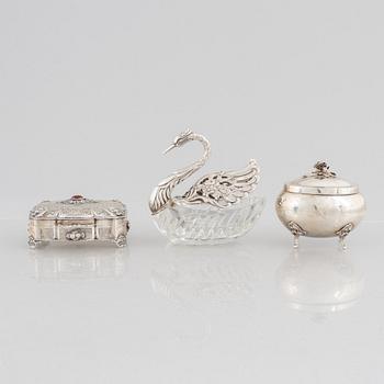 Skål och askar, 2 st, silver, 1900-tal.