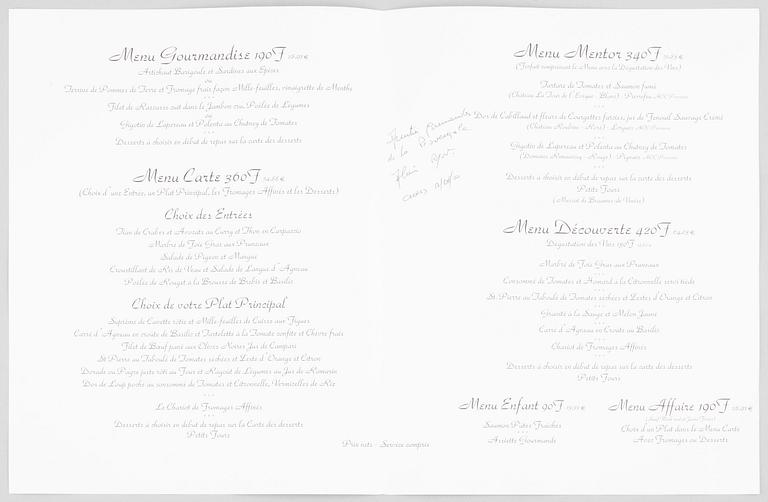 Books and menus of French gastronomy.