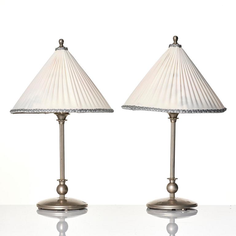 Harald Notini, a pair of Swedish Grace table lamps model "6908", Arvid Böhlmarks Lampfabrik, Stockholm, 1920s-30s.
