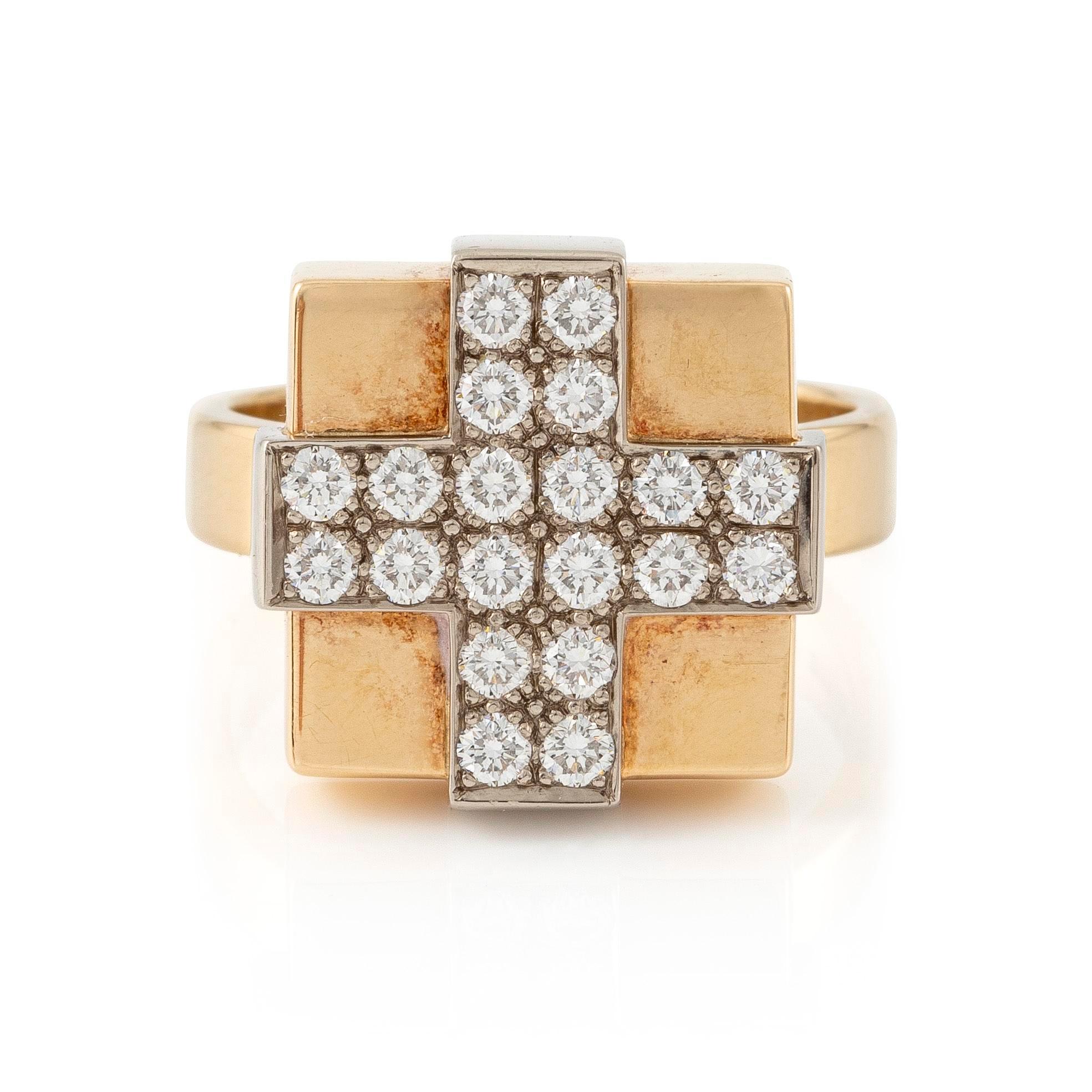 Gunnar Cyrén, ring, 18K guld- samt vitguld med 20 stycken briljantslipade diamanter, unik, Gävle 1998.