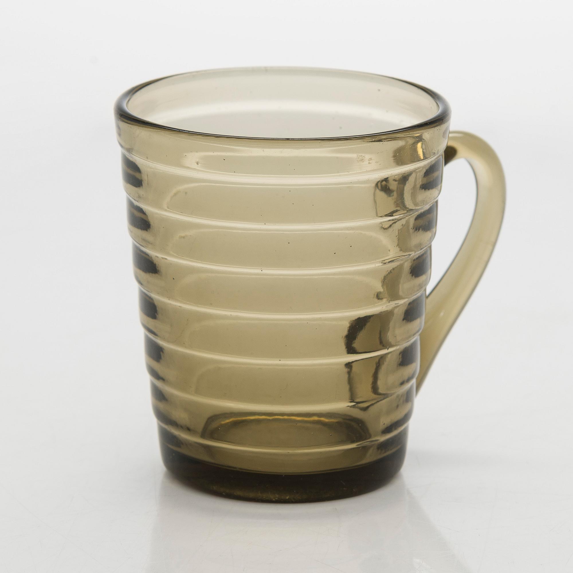 Aino Aalto, kopp och tallrikar, 3 st, "Bölgeblick" Karhula Glasbruk 1930-tal.