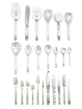 448. Georg Jensen, a set of 153 pieces of 'Konge/Acorn' sterling silver flatware, design Johan Rohde, Copenhagen 1933-1944.