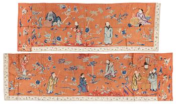 947. Two Chinese embroidered silk panels, Qing dynasty, 19th century.