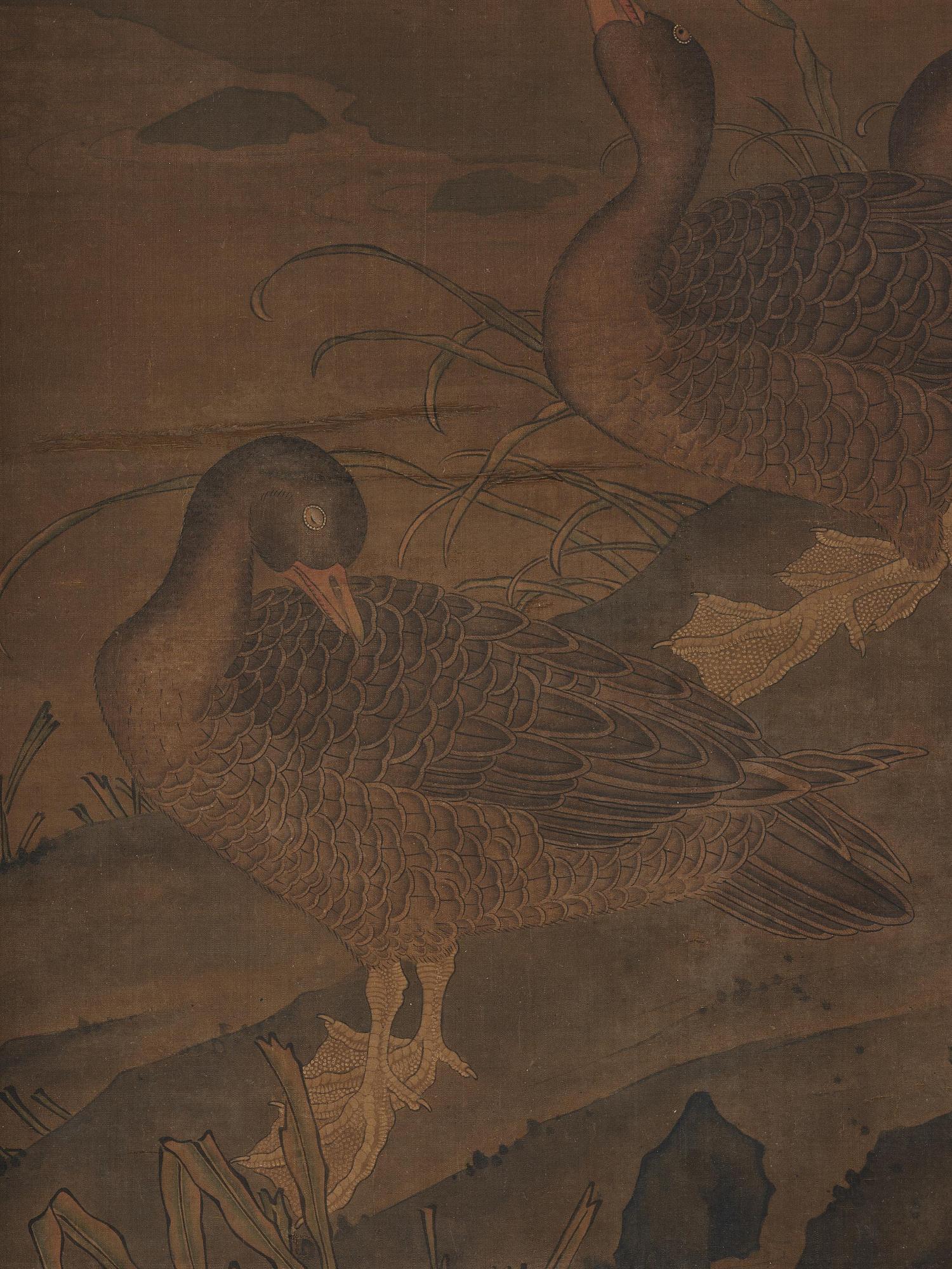 A scroll painting of geese in a landscape, late Qing dynasty/Republic.