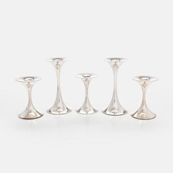 Tapio Wirkkala, five silver candlesticks, "Trumpetti", Kultakeskus, Hämeenlinna 1992-2012.