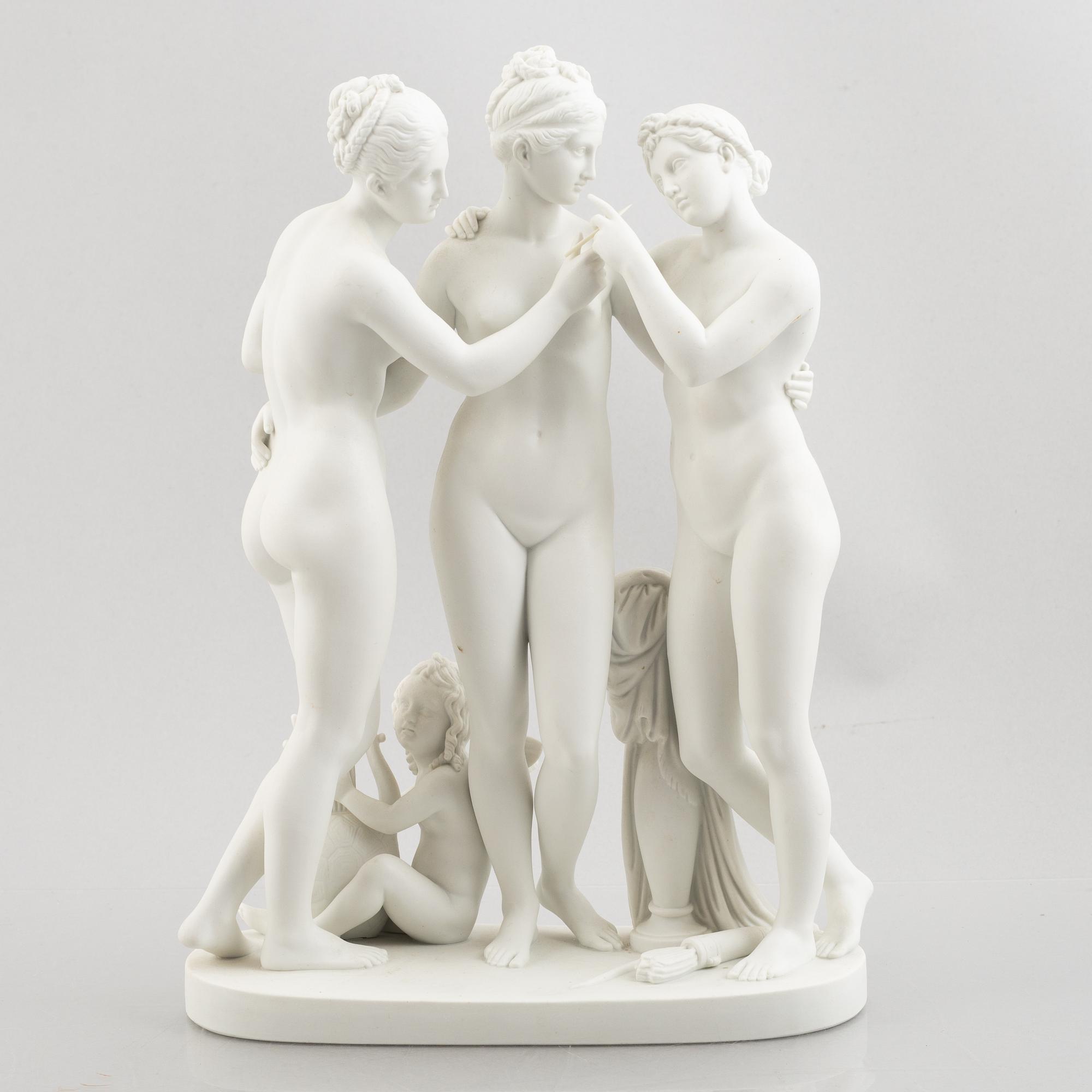 Bertel Thorvaldsen, efter. Figurgrupp, parian, "De tre gracerna", Royal Copenhagen, Danmark.