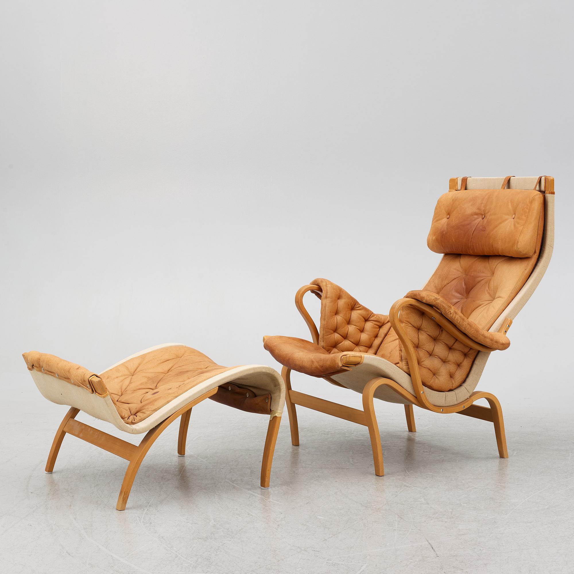 Bruno Mathsson, a 'Pernilla' easy chair with footstool, Dux.